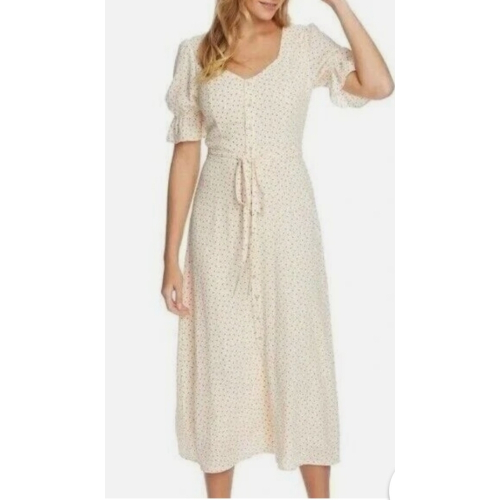 1.State Polks Dot Button Down Midi Dress Off White & Red Size 0